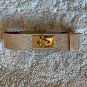 Tory Burch Cream Leather & Elastic Canvas Belt Size XXS